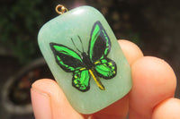 Polished Aventurine Pendant with Hand Painted Butterflies - Sold Per Item - From Zimbabwe