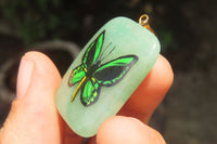 Polished Aventurine Pendant with Hand Painted Butterflies - Sold Per Item - From Zimbabwe