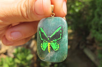 Polished Aventurine Pendant with Hand Painted Butterflies - Sold Per Item - From Zimbabwe