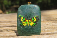 Polished Aventurine Pendant with Hand Painted Butterflies - Sold Per Item - From Zimbabwe