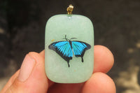 Polished Aventurine Pendant with Hand Painted Butterflies - Sold Per Item - From Zimbabwe