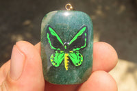 Polished Aventurine Pendant with Hand Painted Butterflies - Sold Per Item - From Zimbabwe