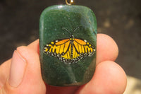 Polished Aventurine Pendant with Hand Painted Butterflies - Sold Per Item - From Zimbabwe