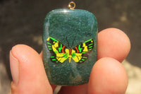 Polished Aventurine Pendant with Hand Painted Butterflies - Sold Per Item - From Zimbabwe