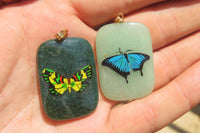 Polished Aventurine Pendant with Hand Painted Butterflies - Sold Per Item - From Zimbabwe