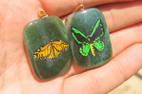 Polished Aventurine Pendant with Hand Painted Butterflies - Sold Per Item - From Zimbabwe