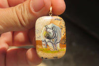 Polished Picture Stone Pendant with Hand Painted Rhinos - Sold Per Item - From Namibia