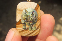 Polished Picture Stone Pendant with Hand Painted Rhinos - Sold Per Item - From Namibia