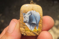 Polished Picture Stone Pendant with Hand Painted Rhinos - Sold Per Item - From Namibia