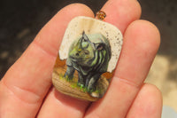 Polished Picture Stone Pendant with Hand Painted Rhinos - Sold Per Item - From Namibia