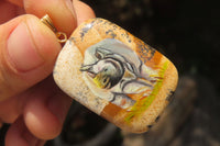 Polished Picture Stone Pendant with Hand Painted Rhinos - Sold Per Item - From Namibia