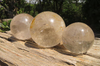 Polished Clear Quartz Crystal Balls x 3 From Madagascar