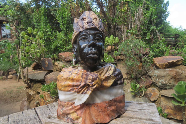 Hand Made Royal African Man Bust Sculpture x 1 From Zimbabwe