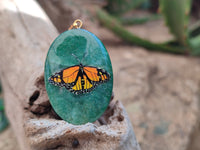 Polished Aventurine Pendant with Hand Painted Butterflies - Sold Per Item - From Zimbabwe