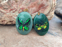 Polished Aventurine Pendant with Hand Painted Butterflies - Sold Per Item - From Zimbabwe