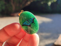 Polished Aventurine Pendant with Hand Painted Butterflies - Sold Per Item - From Zimbabwe