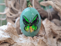 Polished Aventurine Pendant with Hand Painted Butterflies - Sold Per Item - From Zimbabwe