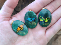 Polished Aventurine Pendant with Hand Painted Butterflies - Sold Per Item - From Zimbabwe