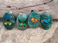 Polished Aventurine Pendant with Hand Painted Butterflies - Sold Per Item - From Zimbabwe