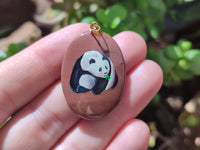 Polished Polychrome Jasper Pendant with Hand Painted Panda - sold per item - From Madagascar