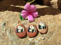 Polished Polychrome Jasper Pendant with Hand Painted Panda - sold per item - From Madagascar