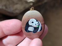 Polished Polychrome Jasper Pendant with Hand Painted Panda - sold per item - From Madagascar