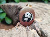 Polished Polychrome Jasper Pendant with Hand Painted Panda - sold per item - From Madagascar