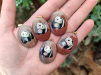 Polished Polychrome Jasper Pendant with Hand Painted Panda - sold per item - From Madagascar