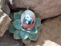 Polished Polychrome Jasper Pendant with Hand Painted Panda - sold per item - From Madagascar