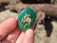 Polished Aventurine Pendant with Hand Painted Kudu - Sold Per Item - From Zimbabwe