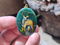 Polished Aventurine Pendant with Hand Painted Kudu - Sold Per Item - From Zimbabwe