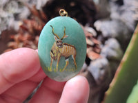 Polished Aventurine Pendant with Hand Painted Kudu - Sold Per Item - From Zimbabwe