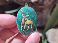 Polished Aventurine Pendant with Hand Painted Kudu - Sold Per Item - From Zimbabwe