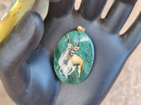 Polished Aventurine Pendant with Hand Painted Kudu - Sold Per Item - From Zimbabwe