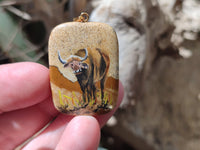 Polished Picture Stone Pendant with Hand Painted Buffalo - Sold Per Item - From Namibia