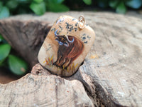 Polished Picture Stone Pendant with Hand Painted Buffalo - Sold Per Item - From Namibia