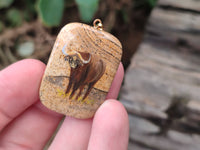 Polished Picture Stone Pendant with Hand Painted Buffalo - Sold Per Item - From Namibia