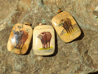 Polished Picture Stone Pendant with Hand Painted Buffalo - Sold Per Item - From Namibia