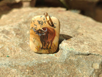 Polished Picture Stone Pendant with Hand Painted Buffalo - Sold Per Item - From Namibia