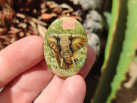 Polished Unakite Pendant with Hand Painted Elephant - Sold Per Item - From South Africa