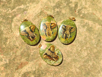 Polished Unakite Pendant with Hand Painted Elephant - Sold Per Item - From South Africa