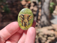 Polished Unakite Pendant with Hand Painted Elephant - Sold Per Item - From South Africa