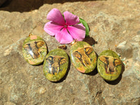 Polished Unakite Pendant with Hand Painted Elephant - Sold Per Item - From South Africa