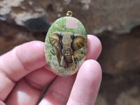 Polished Unakite Pendant with Hand Painted Elephant - Sold Per Item - From South Africa