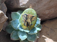 Polished Unakite Pendant with Hand Painted Elephant - Sold Per Item - From South Africa