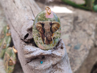 Polished Unakite Pendant with Hand Painted Elephant - Sold Per Item - From South Africa