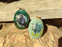 Polished Aventurine Pendant with Hand Painted Rhino - Sold Per Item - From Zimbabwe