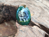 Polished Aventurine Pendant with Hand Painted Rhino - Sold Per Item - From Zimbabwe