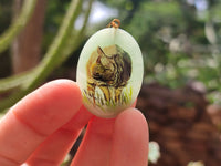 Polished Aventurine Pendant with Hand Painted Rhino - Sold Per Item - From Zimbabwe