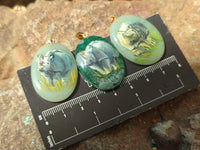 Polished Aventurine Pendant with Hand Painted Rhino - Sold Per Item - From Zimbabwe